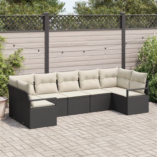 Non Communiqué Noir Ensemble De Canapé De Jardin 7 Pièces Avec Coussins Poly Rotin, Canapé De Jardin 2 Places Avec Coussins Poly Rotin