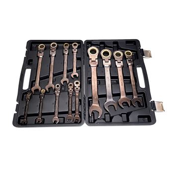 Coffret 13 clés de 8 à 32 mm à cliquet articulé Kraft Müller, Chrome-Vanadium, tête flexible 180°, Mécanicien, Garagiste, - 1