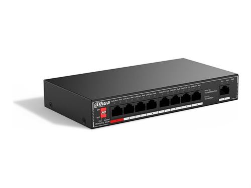 Dahua SF1009P - Commutateur - 1 x 10/100 (PoE++) + 8 x 10/100 (PoE) + 1 x 10/100 (liaison montante) - de bureau, fixation murale - PoE++ (96 W)
