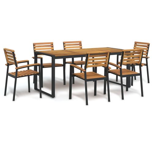 Non Communiqué Vidaxl Ensemble À Manger De Jardin 7 Pcs Bois D'acacia Solide Et Métal
