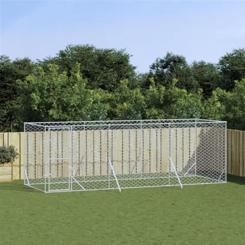vidaXL Chenil d'extérieur pour chiens argenté 6x2x2 m acier galvanisé, chenil pour chiens, cage pour chiens, cage pour animaux de compagnie, niche