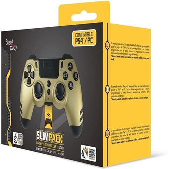 Steelplay Slimpack - Manette sans Fil 2,4 GHz, Compatible PS4/PS3/PC, Double Retour de Vibration, 4 palettes arrière programmables, Ergonomique et Confortable - Or