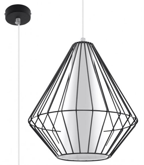 Suspension DEMI acier/PVC noir/blanc 1 ampoule