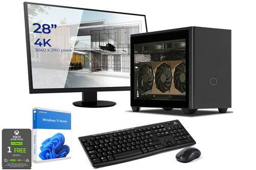 Sedatech Pack Mini-PC Professionnel Watercooling • Intel i9-10900KF • RTX 3090 • 64Go RAM • 1To SSD M.2 • 3To HDD • Windows • Moniteur 28