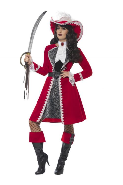 Costume Capitaine Pirate Rouge Luxe Femme - Rouge - L