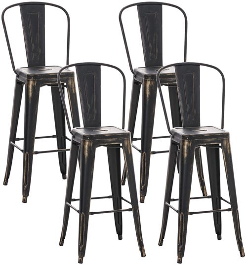 Lot de 4 tabourets de bar Design Aiden , Noir-Or