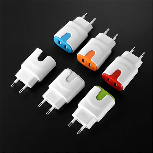Adaptateur Secteur Couleur USB pour GIONEE A1 Lite Smartphone Tablette Double Prise Murale 2 Ports Courant AC Chargeur Blanc (5V (NOIR)