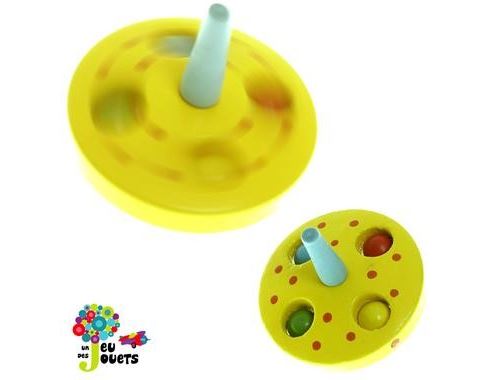 Toupie Billes Jaune Jouet En Bois Diamètre 5 Cm Pour Enfant 3 Ans +