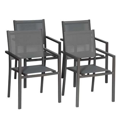 Lot de 4 chaises en aluminium anthracite - textilène gris