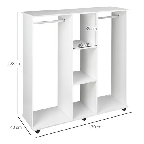 Armoire Penderie Meuble De Rangement Mobile 6 Roulettes 120l X 40l