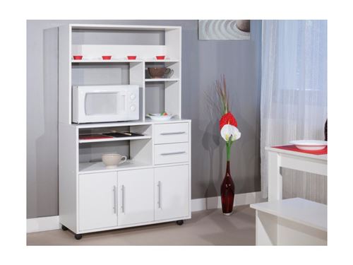 Buffet de cuisine sur roulettes ASTRID - 3 portes & 2 tiroirs - Coloris blanc