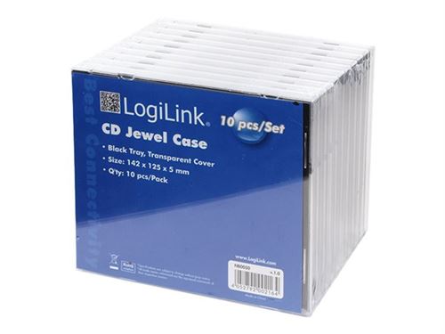 LogiLink - CD jewel case voor opslag -capaciteit: 1 CD/DVD - zwart, transparant (pak van 10)