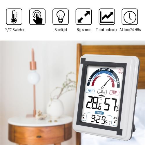 Thermomètre intérieur Humidité Moniteur tactile Rétro-éclairage Affichage numérique_Kiliaadk294