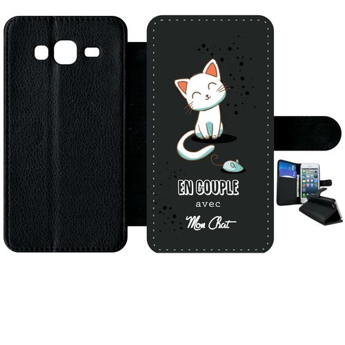 Etui À Rabat Samsung Galaxy J3 2016 En Couple Avec Mon Chat Fond Noir 2