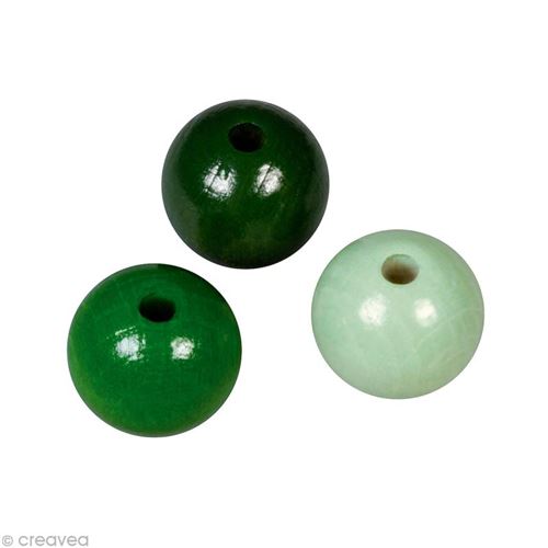 Perle en bois couleur 8 mm - Assortiment Vert x 82