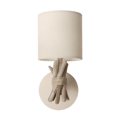 Lampe applique murale artisanale en bois flotté naturel - Fabriquée à la main en France - couleur : Écume