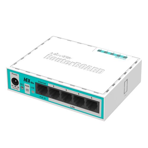 Mikrotik Hex Lite Ethernet/LAN Blanc Routeur connecté - Routeurs connectés (10,100 Mbit/s, Ethernet (RJ-45), Blanc, 64 Mo, 850 MHz, CC)