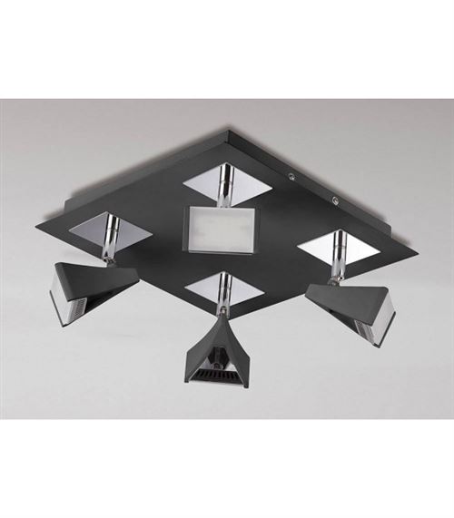 Spot Filippo 4 Ampoules LED carré 20W 3000K, 1750lm, noir mat/chrome poli
