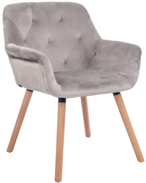 Chaise de Salle à manger Cassidy en Velours - Chaise avec accoudoirs - Piètement Bois de hêtre Nature - Couleur Gris