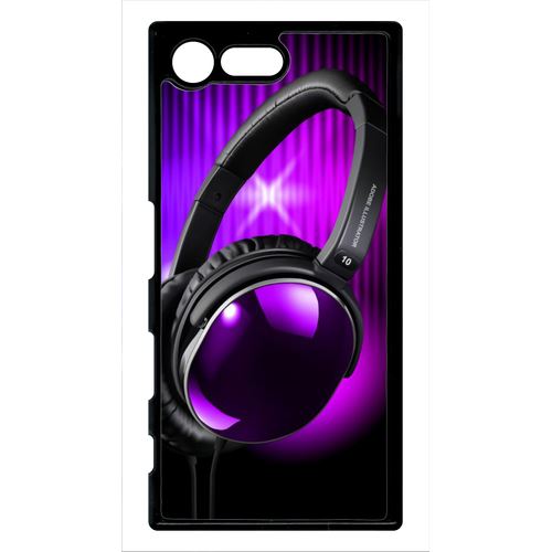 Coque Xperia X Compact Mini Casque Audio Violet Fond Noir