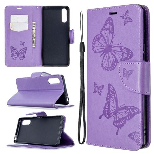 Etui en PU empreinte papillon élégant violet pour votre Sony Xperia L4