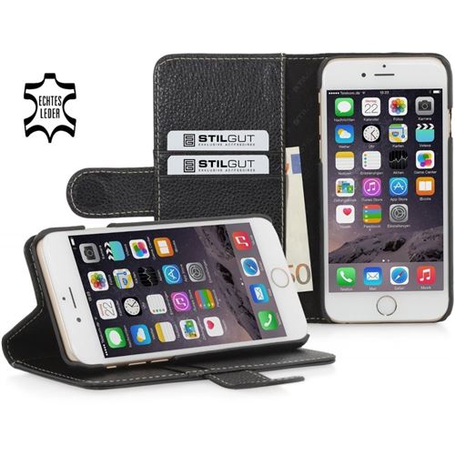 Etui pour iPhone 6 Plus portefeuille Talis cuir véritable noir Stilgut