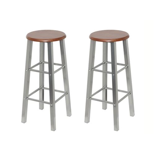 Tabouret de bar 2 pcs M&eacute;tal avec si&egrave;ge en mdf Vidaxl argent&eacute; et marron