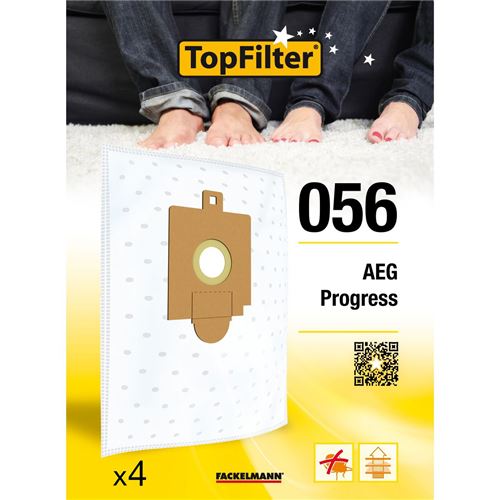 TopFilter 056, 4 sacs aspirateur pour AEG et Progress, boîte de sacs d'aspiration en non-tissé, 4 sacs à poussière (30 x 26 x 0,1 cm)