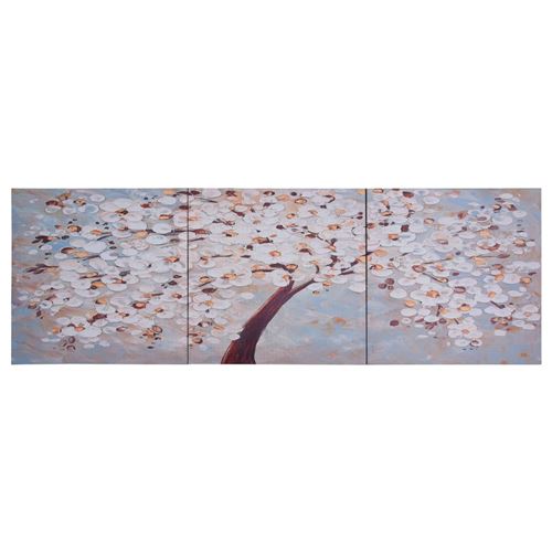 vidaXL Jeu de tableau sur toile Arbre fleuri Multicolore 120x40 cm