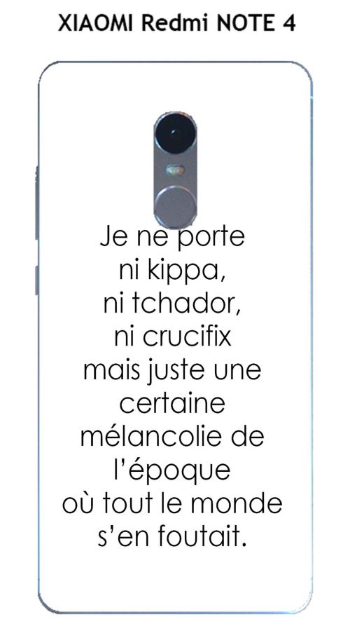Coque XIAOMI Redmi NOTE 4 design Citation Je ne porte ni  Texte noir fond blanc