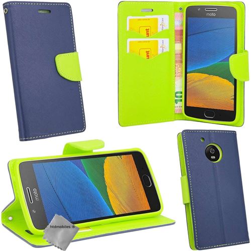 Housse etui coque pochette portefeuille pour Motorola Moto G5 + film ecran - BLEU / VERT - htdmobiles