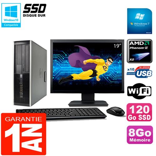 Pc hp compaq 6005 pro sff ecran 19' amd phenom ii ram 8go 120 go ssd wifi w7