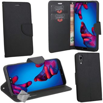 Housse etui coque pochette portefeuille pour Huawei P20 + film ecran - NOIR / NOIR - htdmobiles - 1