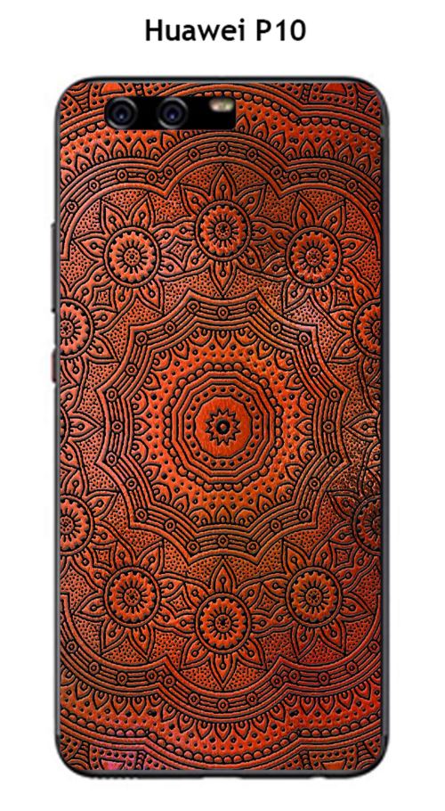 Coque TPU gel souple Huawei P10 design Mandala rosace Orange & Noir