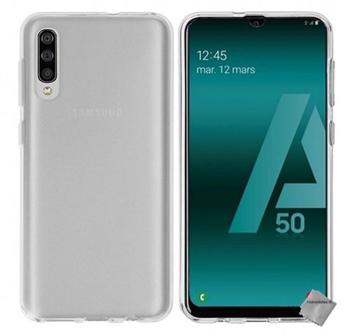 Housse etui coque pochette silicone gel fine pour Samsung Galaxy A50 avec verre trempe - BLANC TRANSPARENT