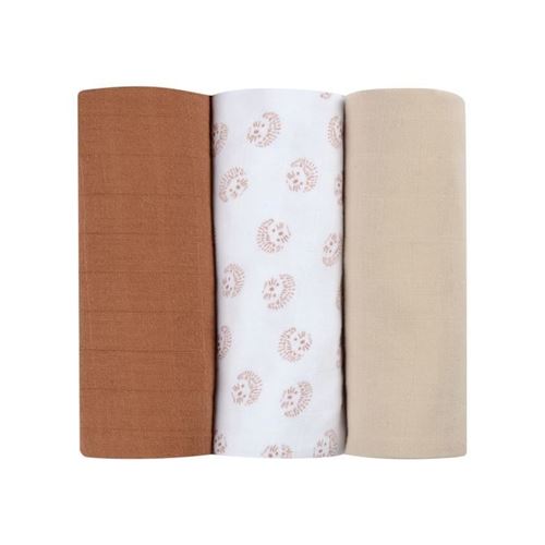 BEABA Lot de 3 langes en coton Hérisson marron Herisson / Marr