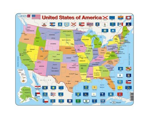 Puzzle 48 Pièces : Puzzle Cadre - Carte des Etats-Unis (en Anglais), Larsen