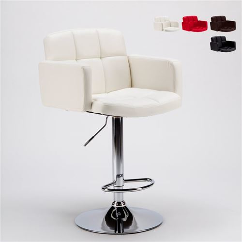 Tabouret avec accoudoirs pour bar ou cuisine en imitation cuir Oakland, Couleur: Blanc