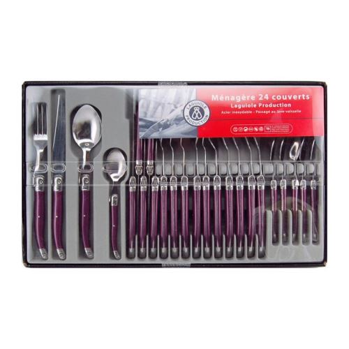 Laguiole production 444670 ménagère 24 pièces acier inox nacré pourpre