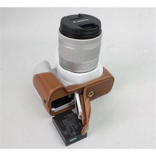Etui en cuir véritable moitié caméra de fond marron pour votre Canon EOS 200D