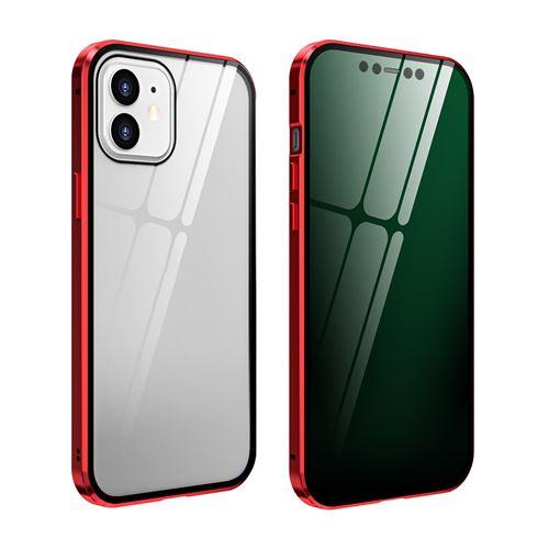 Protection des yeux Couverture de boîtier en verre métallique à adsorption magnétique pour iPhone 12 Pro - Rouge