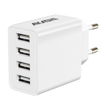 Chargeur USB 4 Ports Rapide 5V-3A – Zonoto, Plat, LED, Compatible Multi-appareils