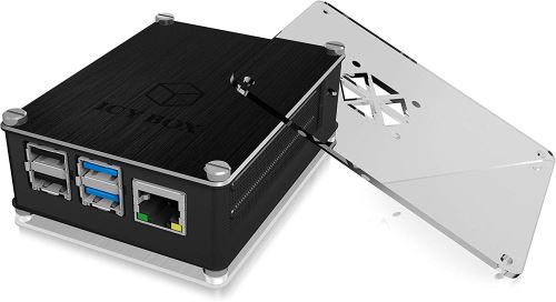 ICY BOX Raspberry Pi 4 Boîtier en Aluminium et Acrylique Interchangeable, Grille latérale perméable à l'air, dissipateur Thermique