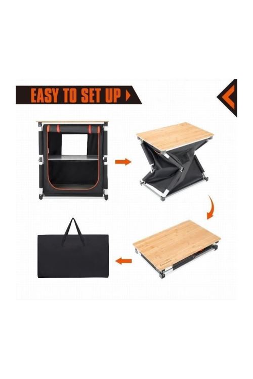 KING CAMP Meuble de cuisine de camping Multifonction - Plateau en bambou 75x49 cm