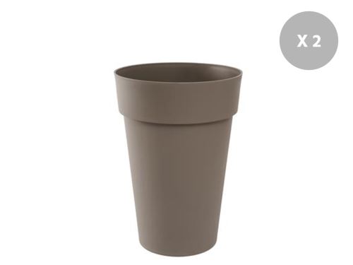 Eda Taupe Lot De 2 Pots De Fleur Rond Toscane Ø 44 X H.53 Cm