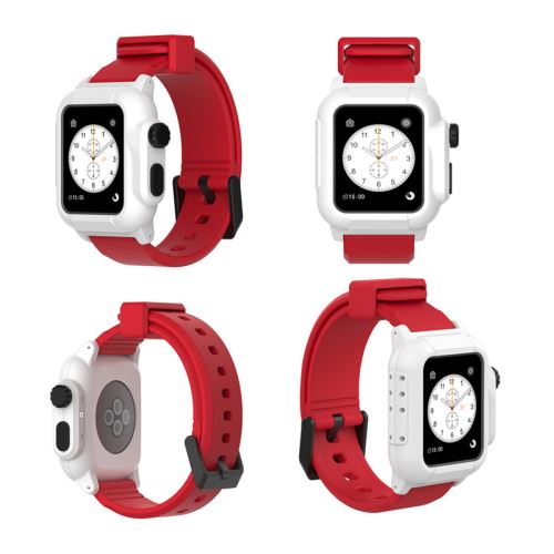 Bracelet en silicone WISETONY remplacement pour Apple Watch Series 2/3 42mm - Blanc&Rouge