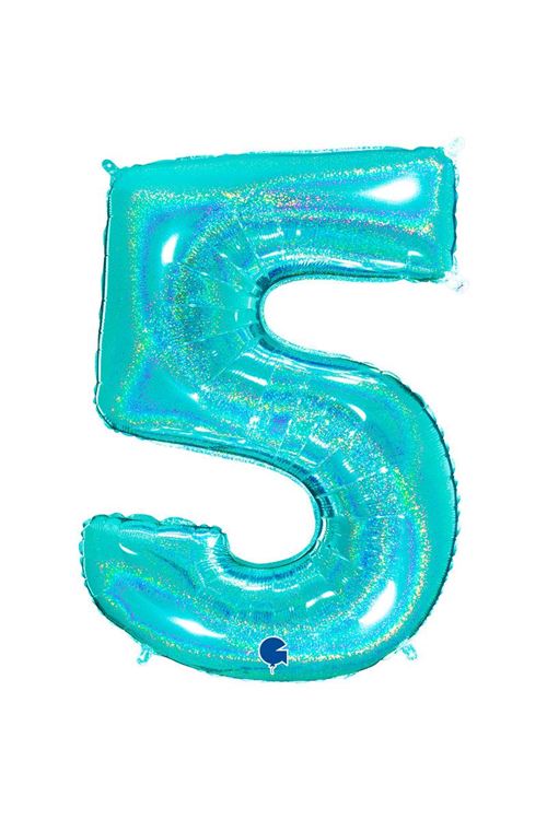 Ballon Aluminium Chiffre 5 Bleu Tiffany Holographique 40 102 Cm Grabo Balloons® - Bleu Tiffany