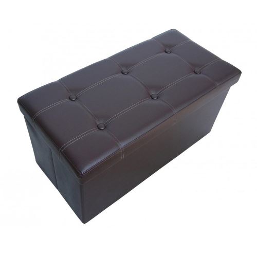 Todeco - Lederlook vouwbank, opvouwbare opslag Ottoman, Gestikte afwerking, 110 x 38 x 38 cm (43,3 x 15 x 15 inch), Zwart, Maximale lading: 330 lbs