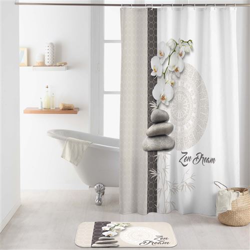 rideau de douche avec crochets 180 x 200 cm polyester Orchizen