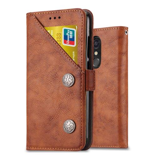 Housse pour LG K10 2018 Housse Coque Etui de luxe Portefeuille Porte Carte Et Billet (avec support integré) Brun Rétro